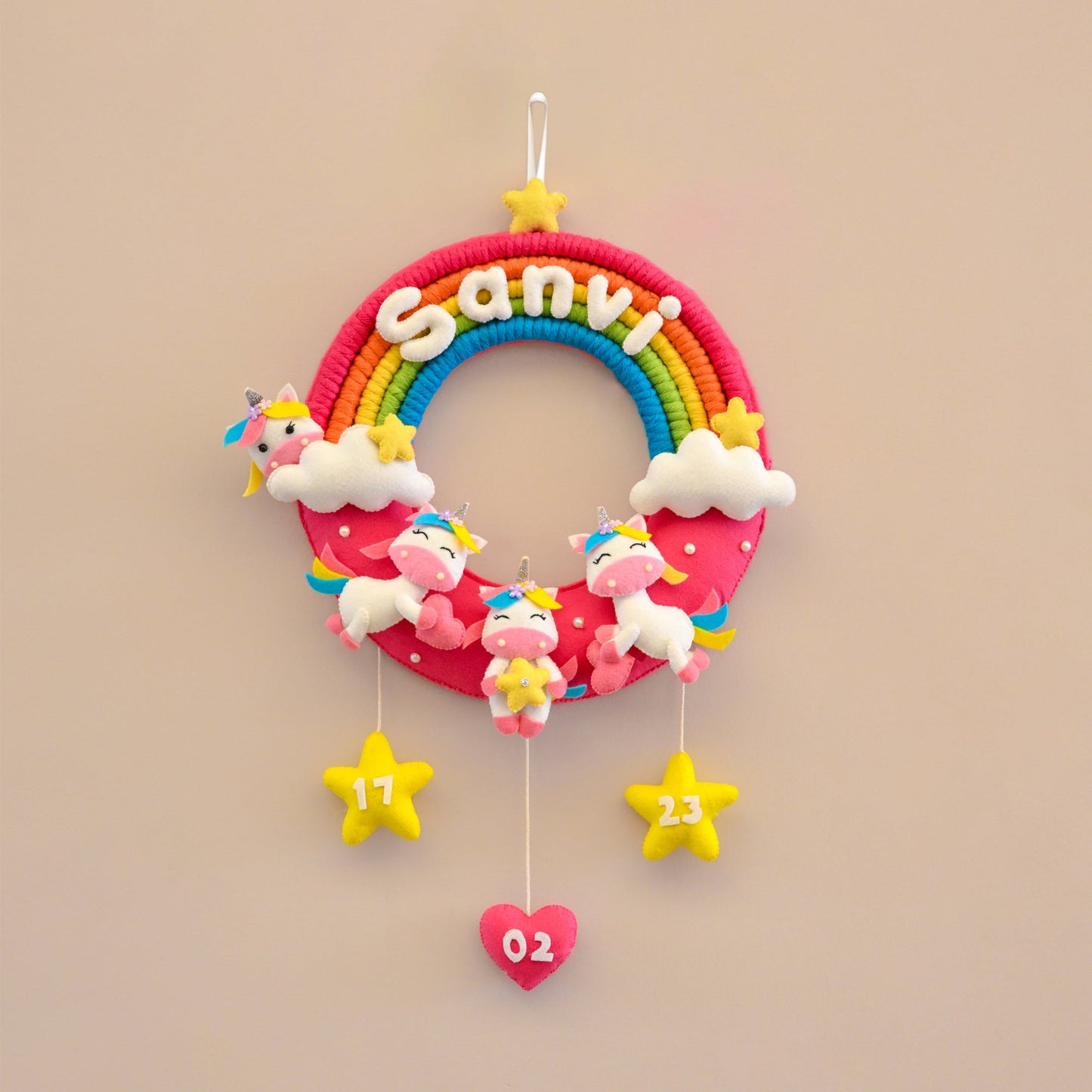 Felt - Rainbow Unicorn Theme nameplate for Kids