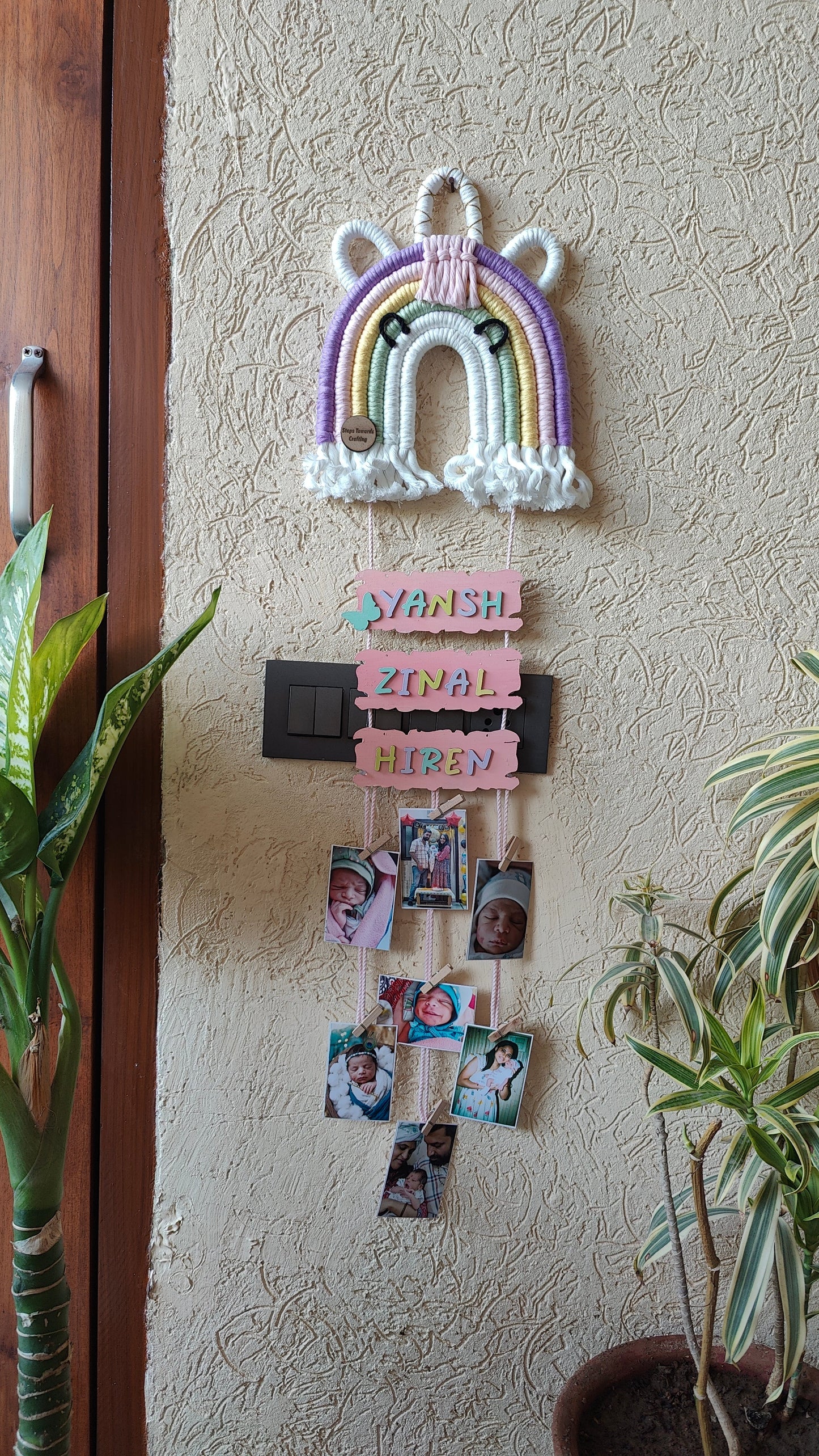 Macrame - Unicorn Nameplate with photo hangings