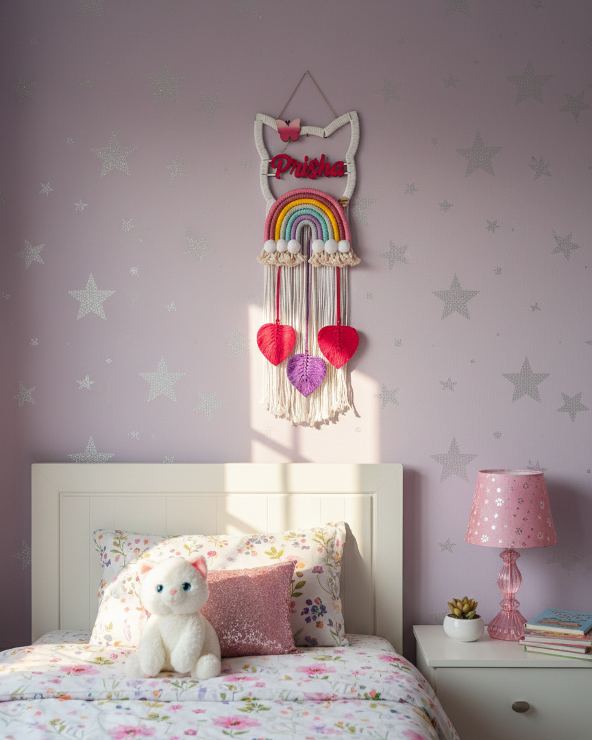 Macrame - Kids Nameplate Kitty Shape
