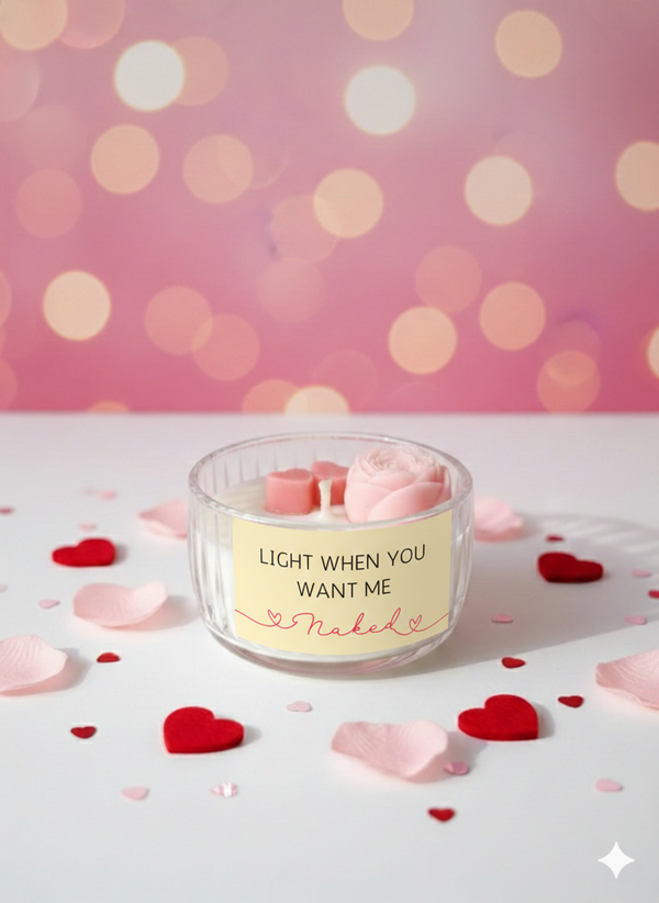 Light me when you want me Naked - Floral Heart Candle