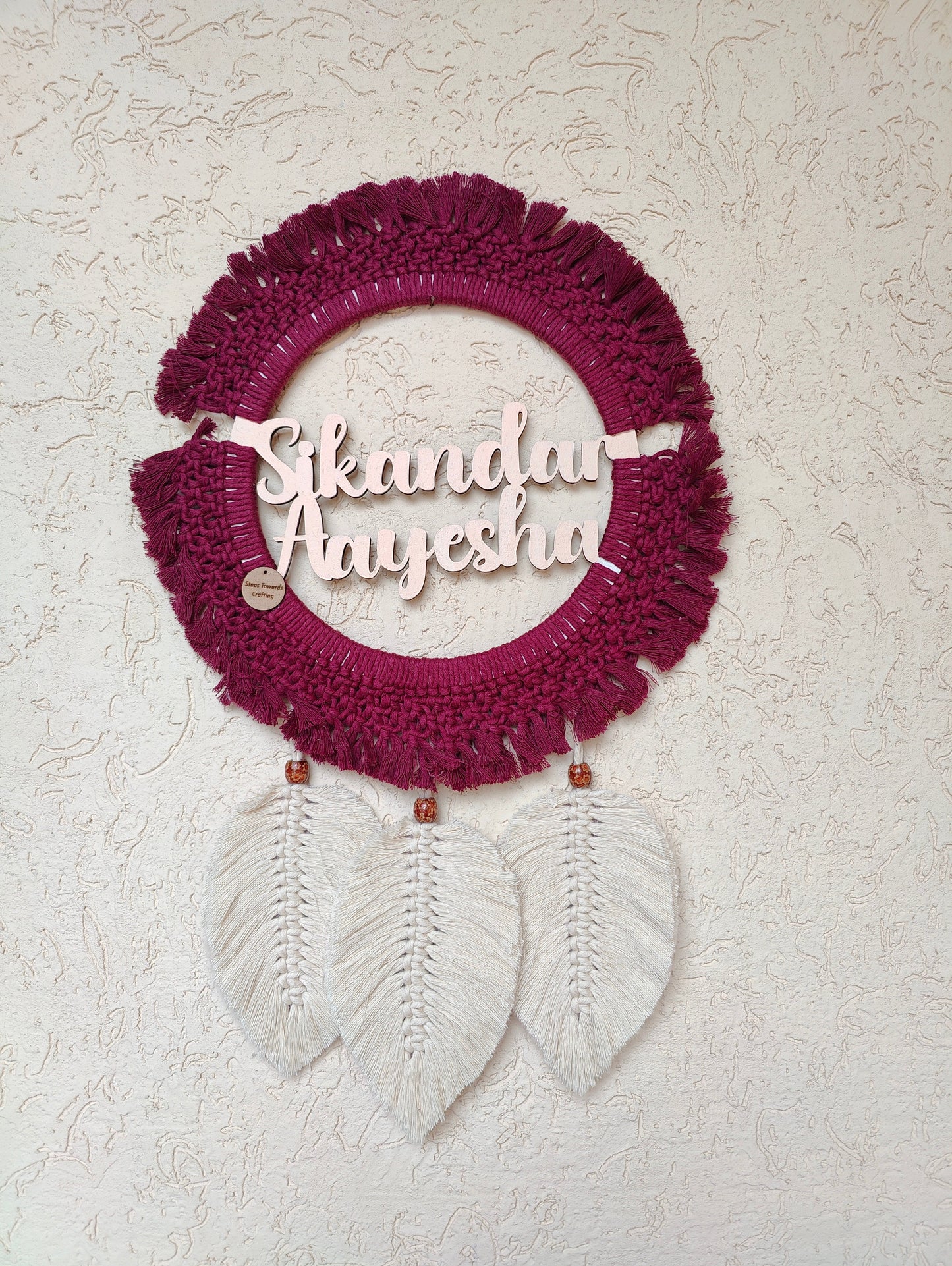 Macrame - Nameplate with Sq knot and leaves