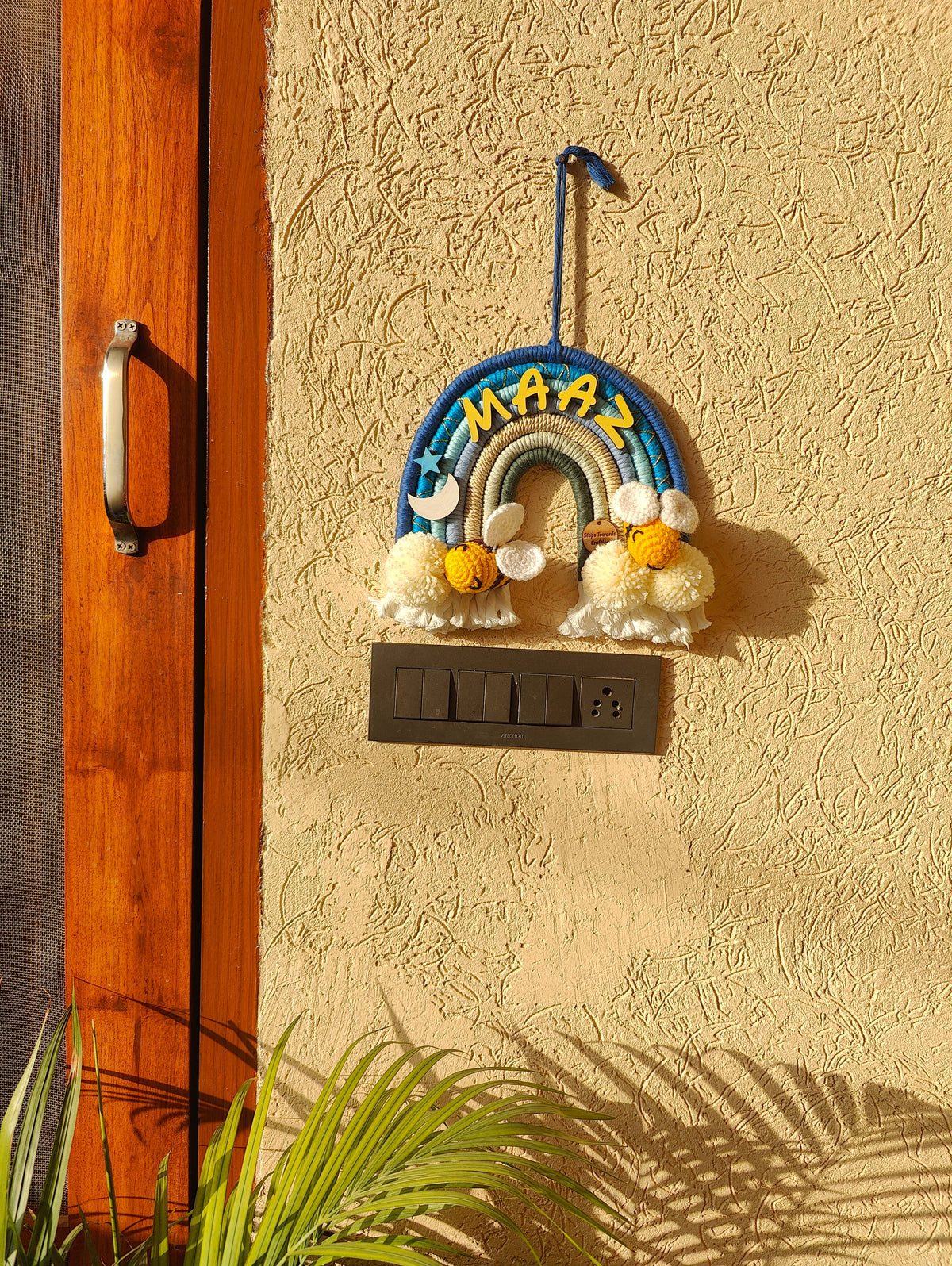 Handmade Macrame Rainbow Nameplate - Crochet Bee / Panda Theme