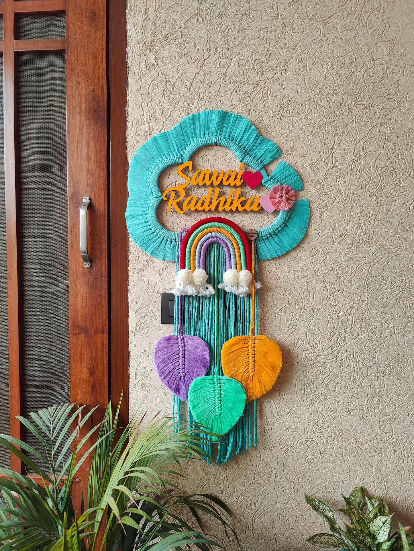 Handmade Macrame Kids Name Plate - Customizable Cloud Shape Wall Decor