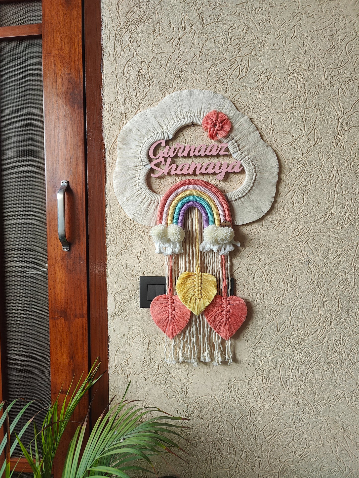 Handmade Macrame Kids Name Plate - Customizable Cloud Shape Wall Decor