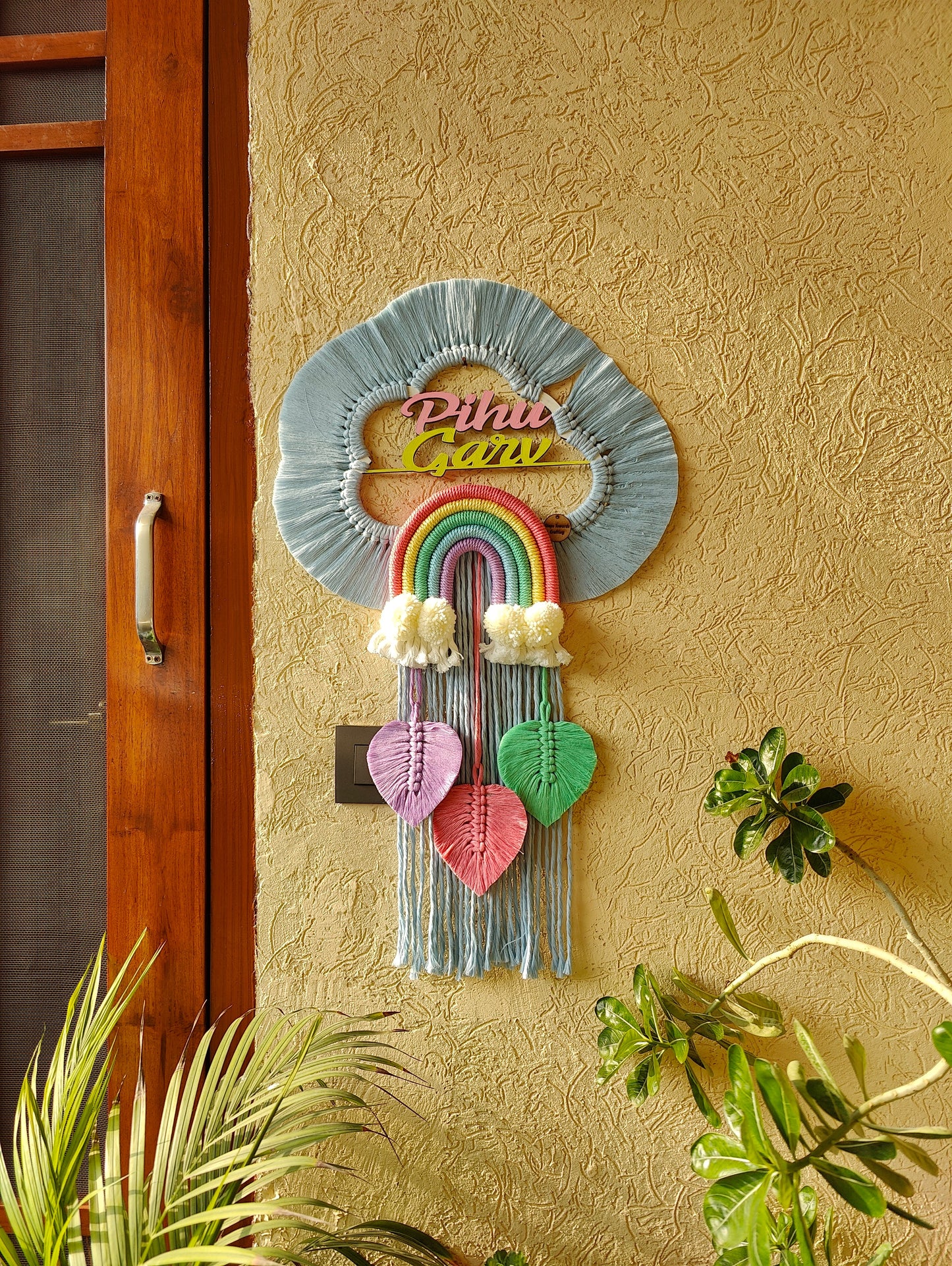 Handmade Macrame Kids Name Plate - Customizable Cloud Shape Wall Decor