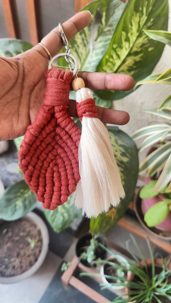 Handmade Macrame Leaf Keychain - Tassel Bag Charm