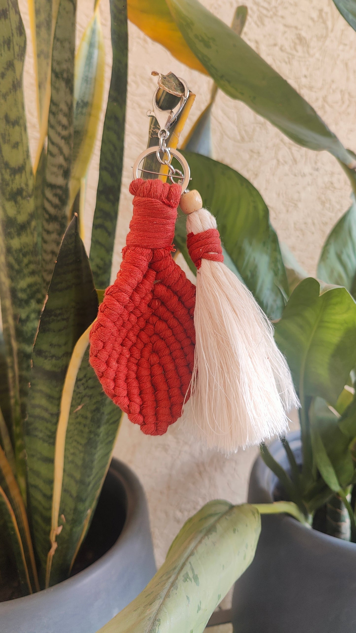 Handmade Macrame Leaf Keychain - Tassel Bag Charm