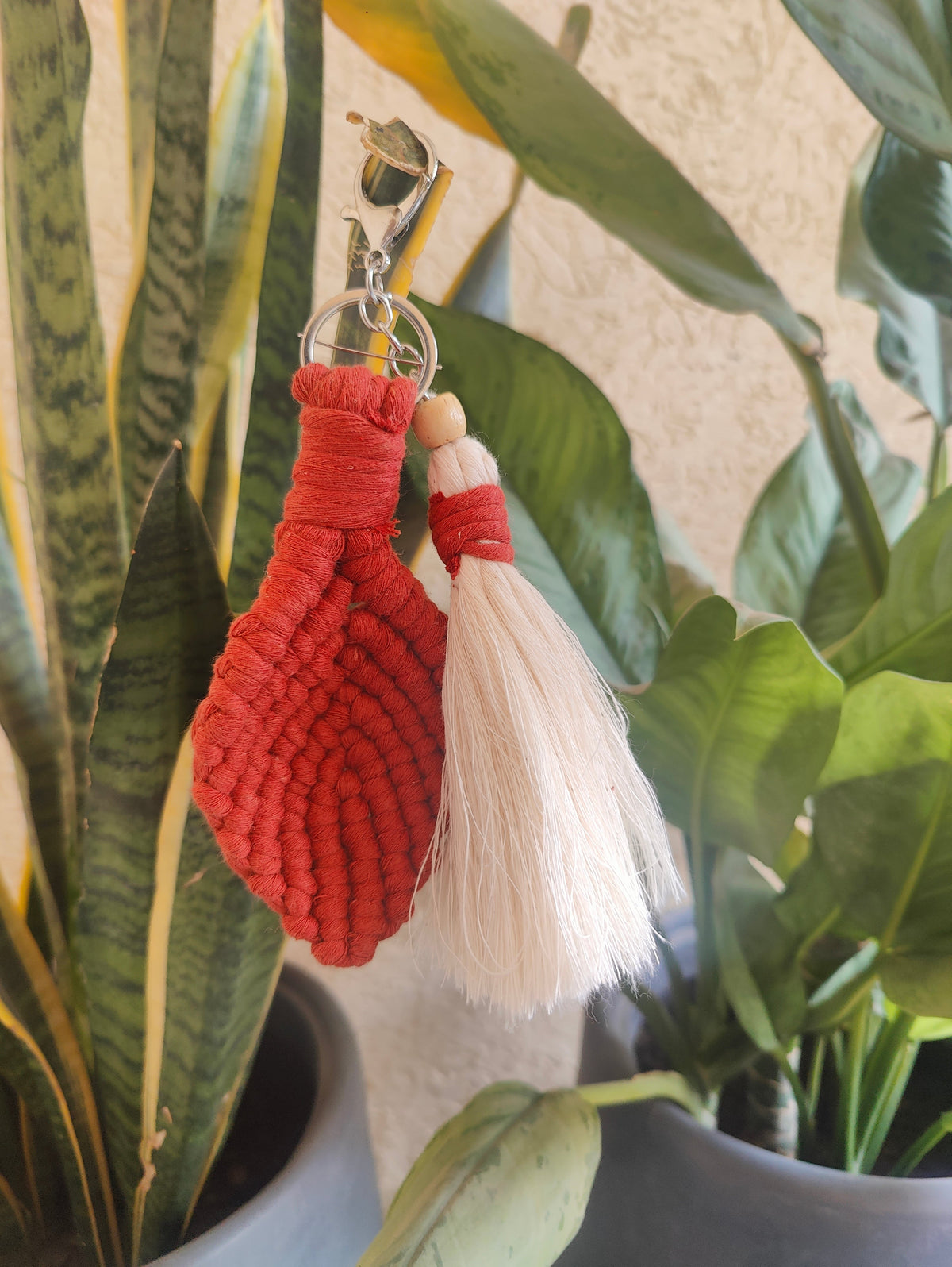 Handmade Macrame Leaf Keychain - Tassel Bag Charm