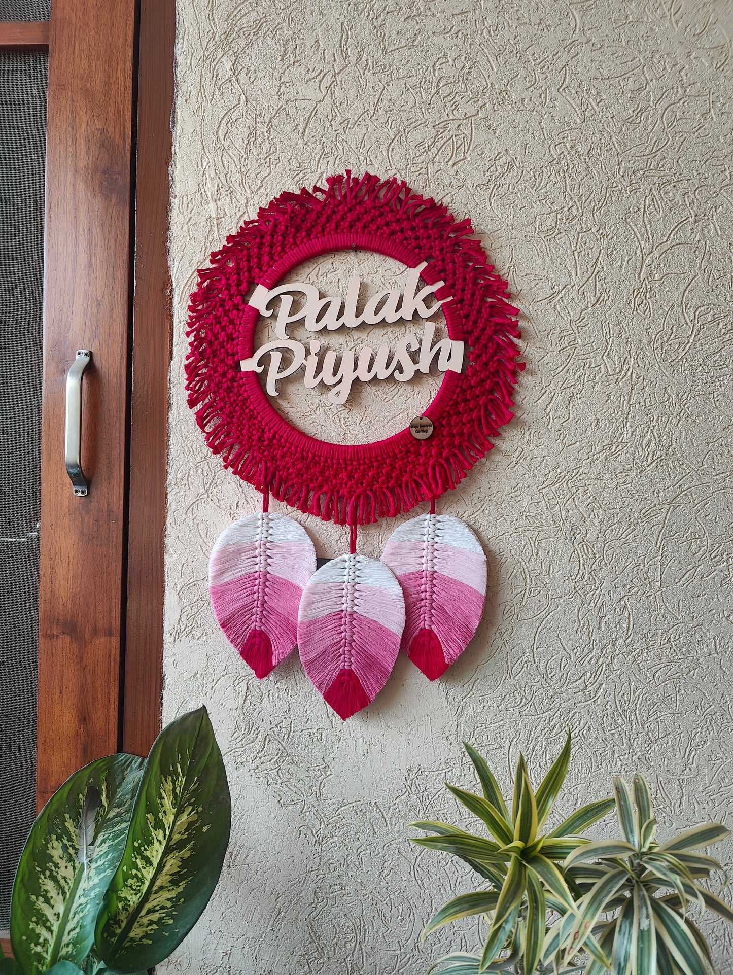 Macrame - Nameplate with Sq knot and leaves
