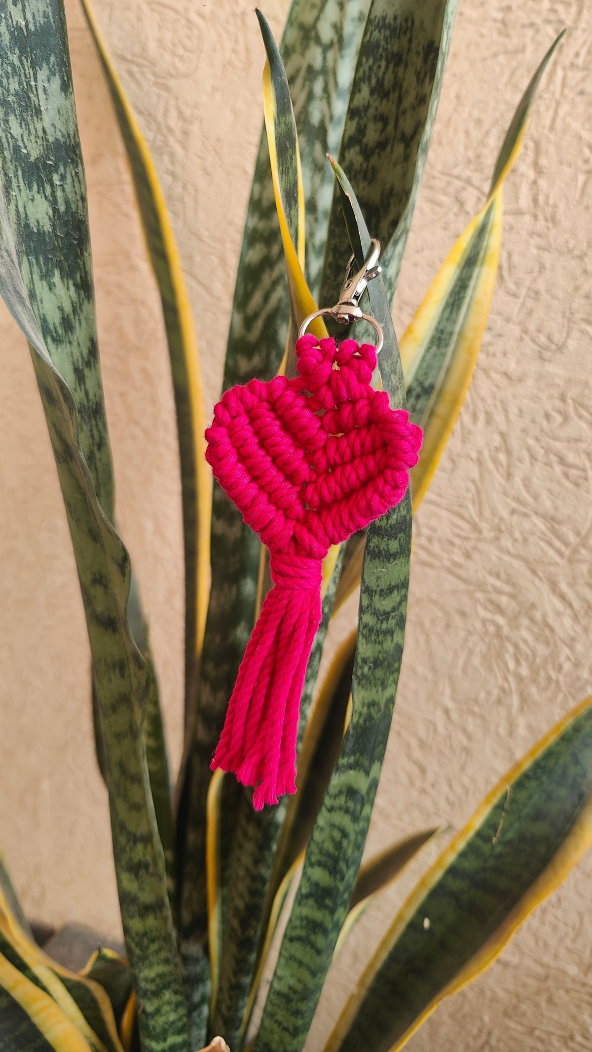 Handmade Macrame Heart Keychain - Boho Bag Charm Style 2