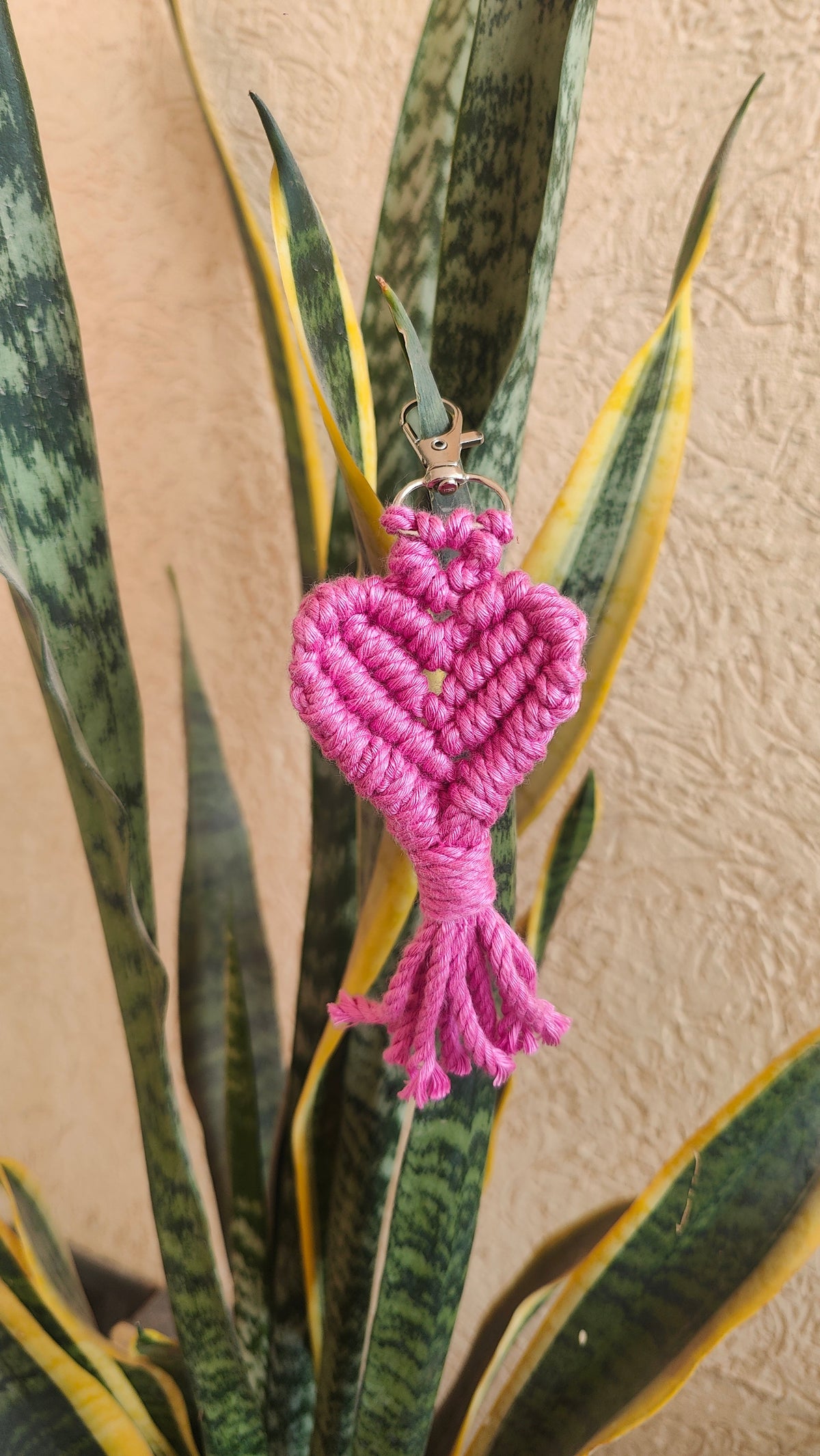 Handmade Macrame Heart Keychain - Boho Bag Charm Style 2