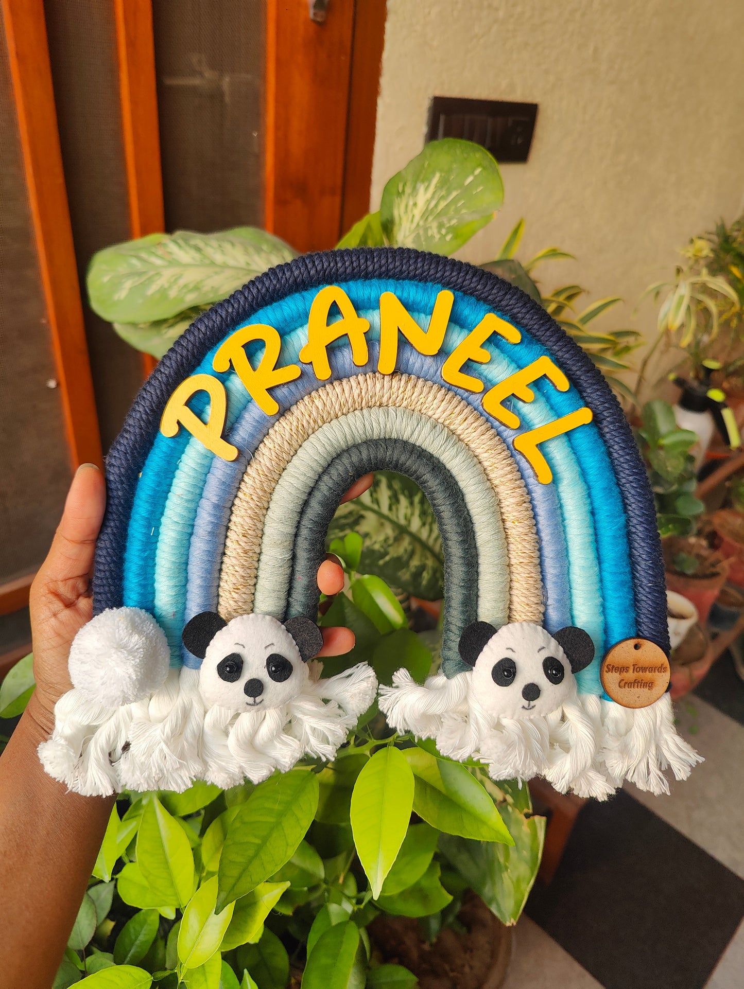 Macrame Nameboard -  7 layer Rainbow with Felt Animals