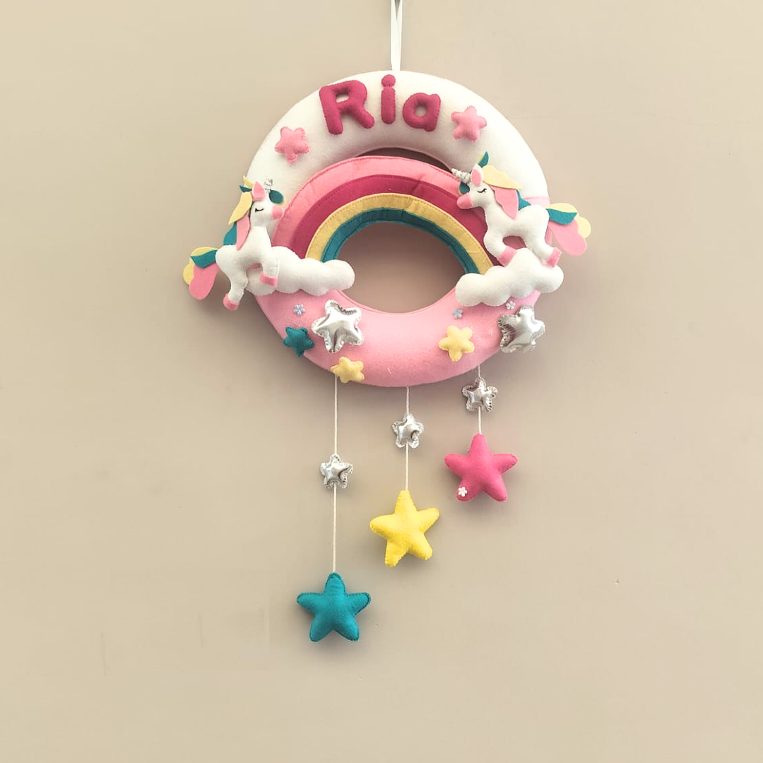 Felt - Rainbow Unicorn with stars Theme nameplate for Kids