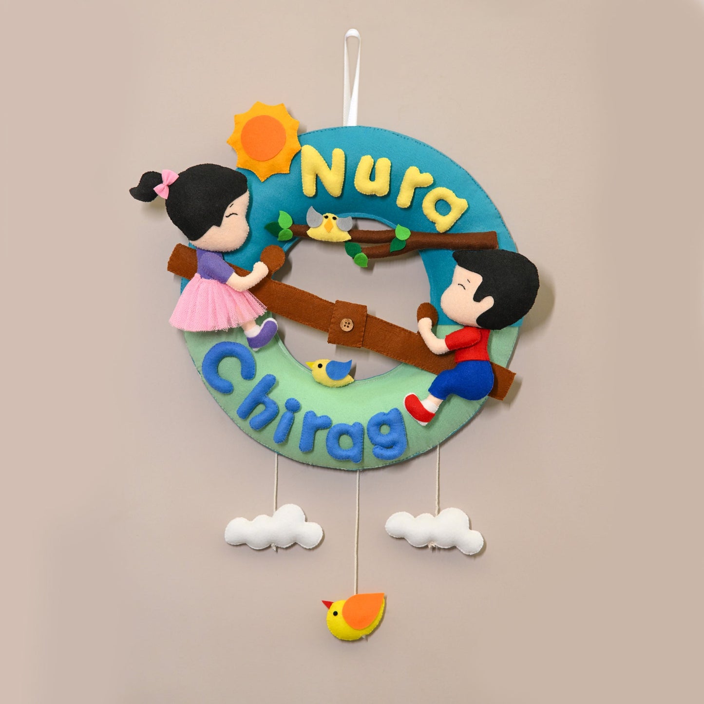 Felt - Siblings on swing Nameplate