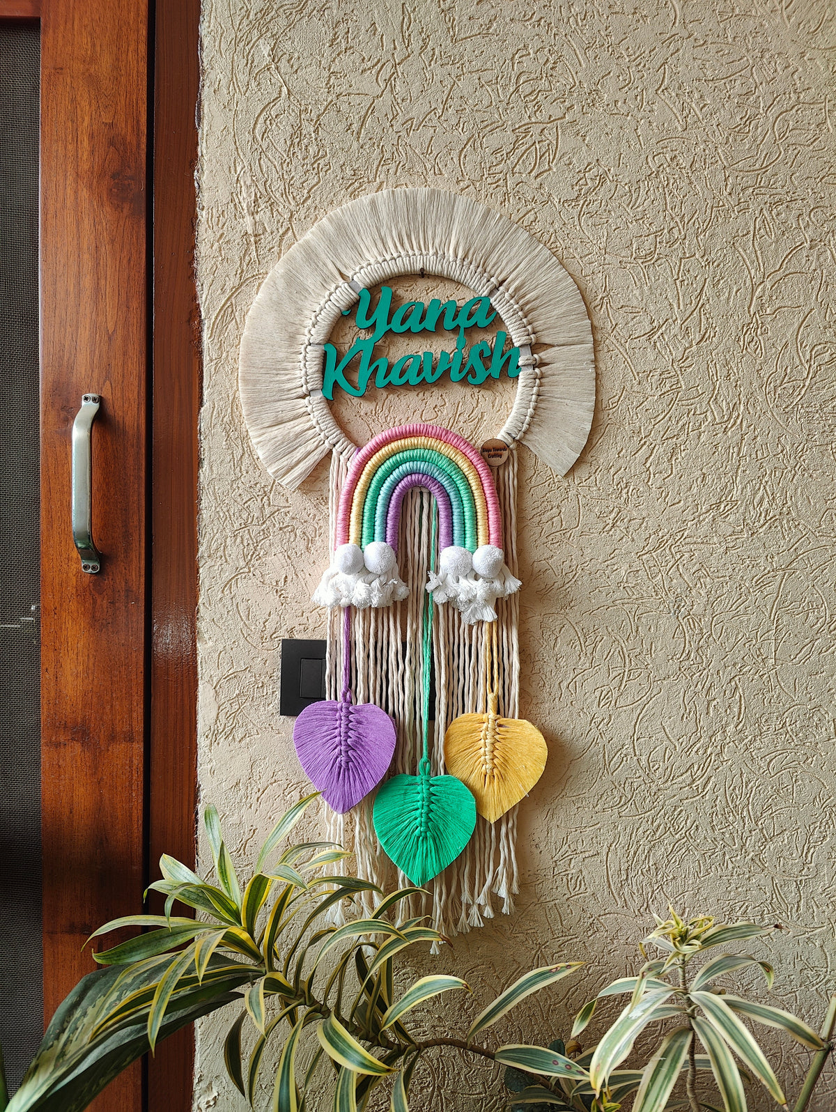 Handmade Macrame Kids Name Plate - Customizable Cloud Shape Wall Decor