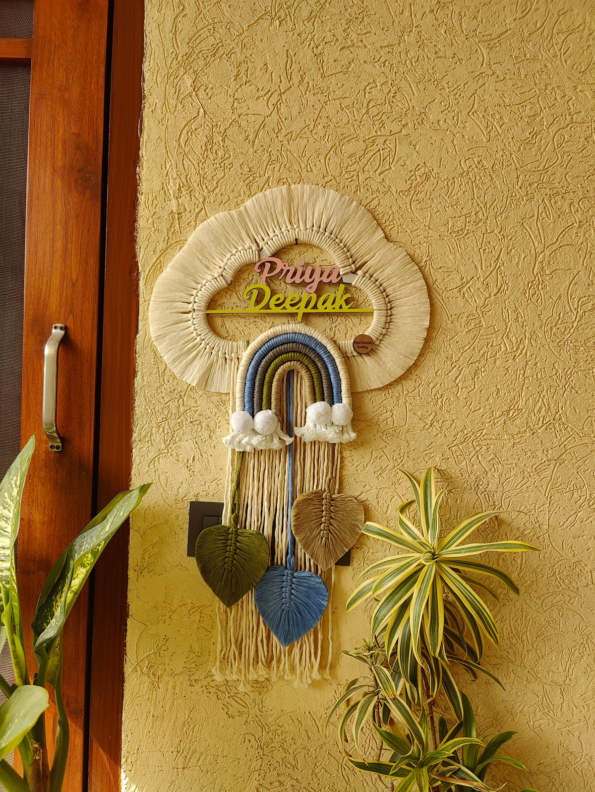 Handmade Macrame Kids Name Plate - Customizable Cloud Shape Wall Decor