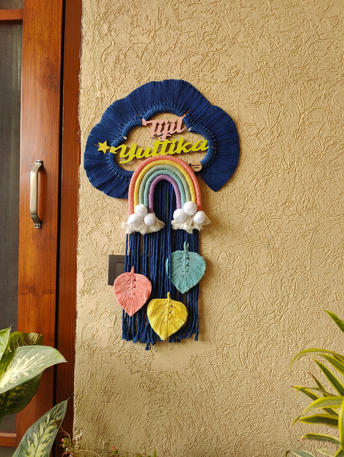 Handmade Macrame Kids Name Plate - Customizable Cloud Shape Wall Decor