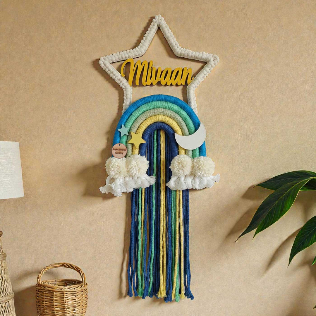 Macrame - Star shaped Nameplate with Rainbow