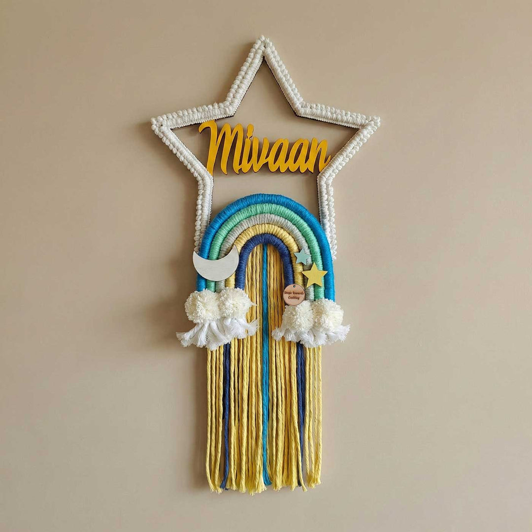 Macrame - Star shaped Nameplate with Rainbow