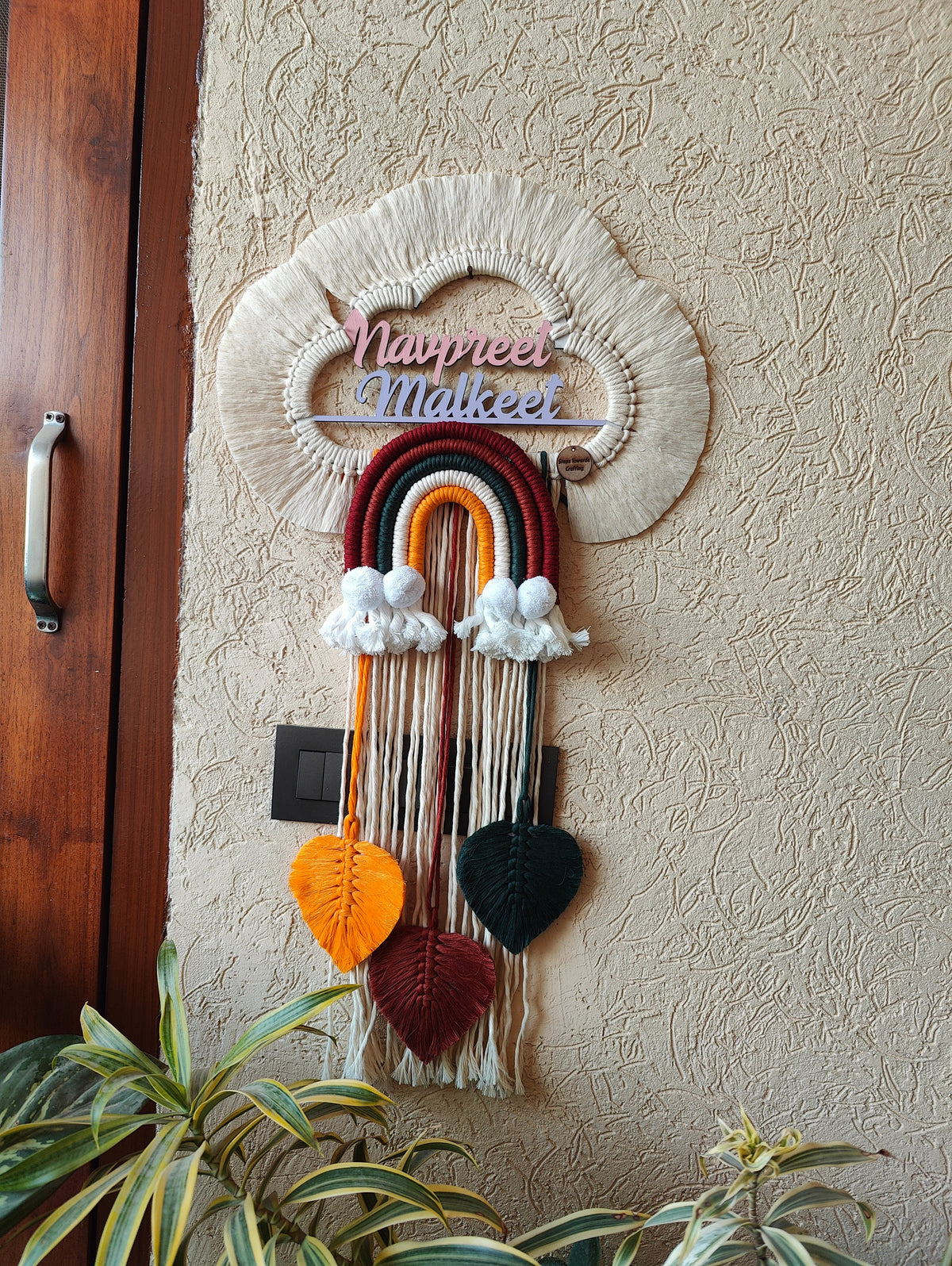 Handmade Macrame Kids Name Plate - Customizable Cloud Shape Wall Decor