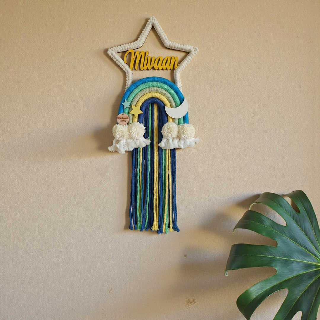 Macrame - Star shaped Nameplate with Rainbow