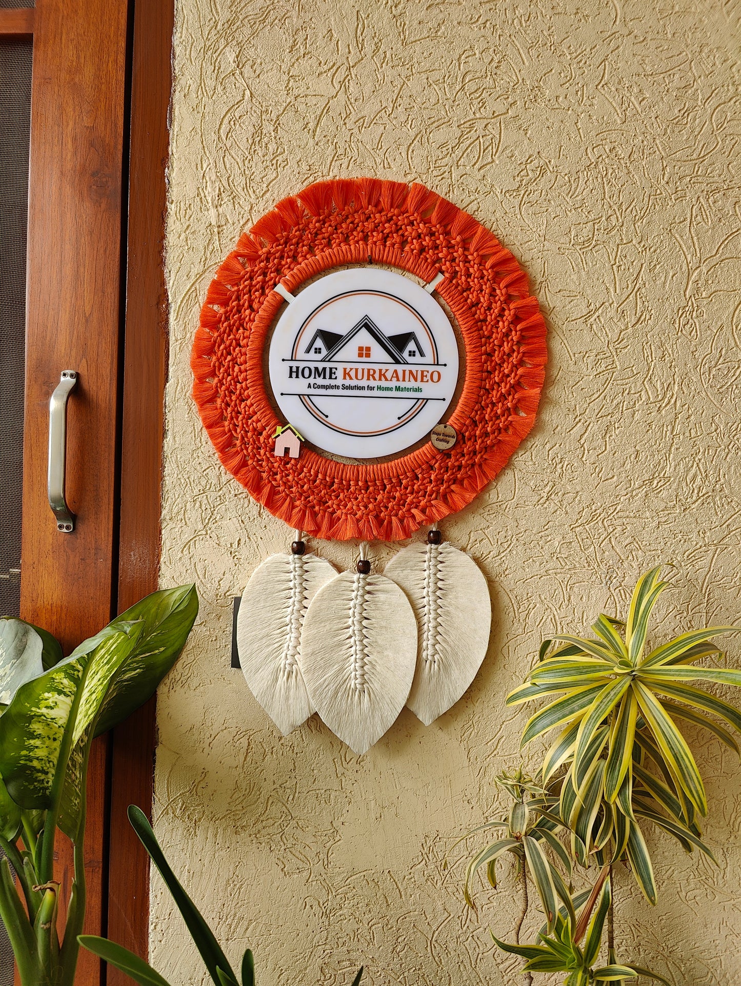 Macrame - Nameplate with Sq knot and leaves and UV printing in Center