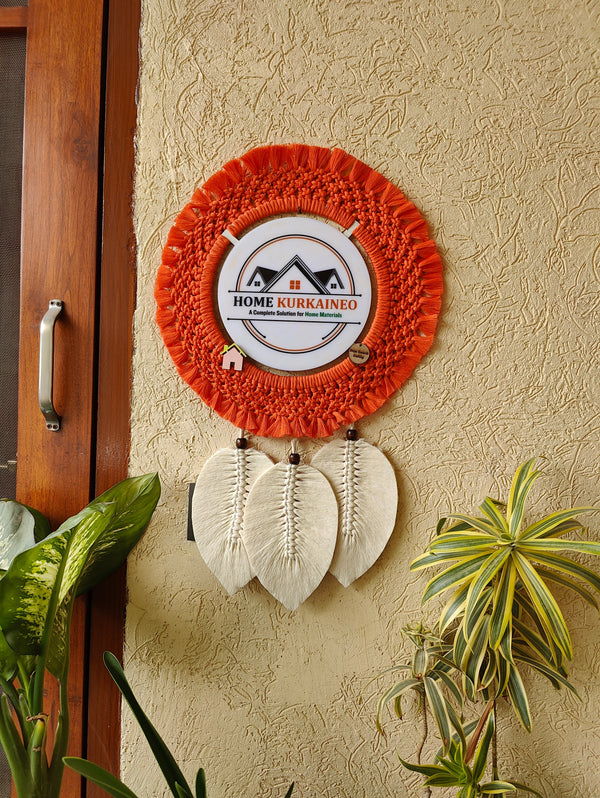 Macrame - Nameplate with Sq knot and leaves and UV printing in Center