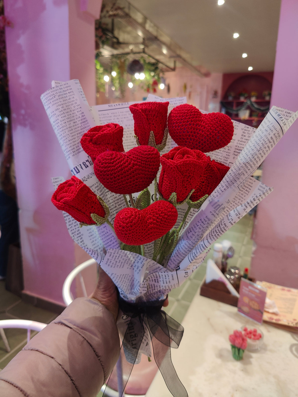 Rose and Heart Bouquet - Handmade Crochet Rose and Hearts