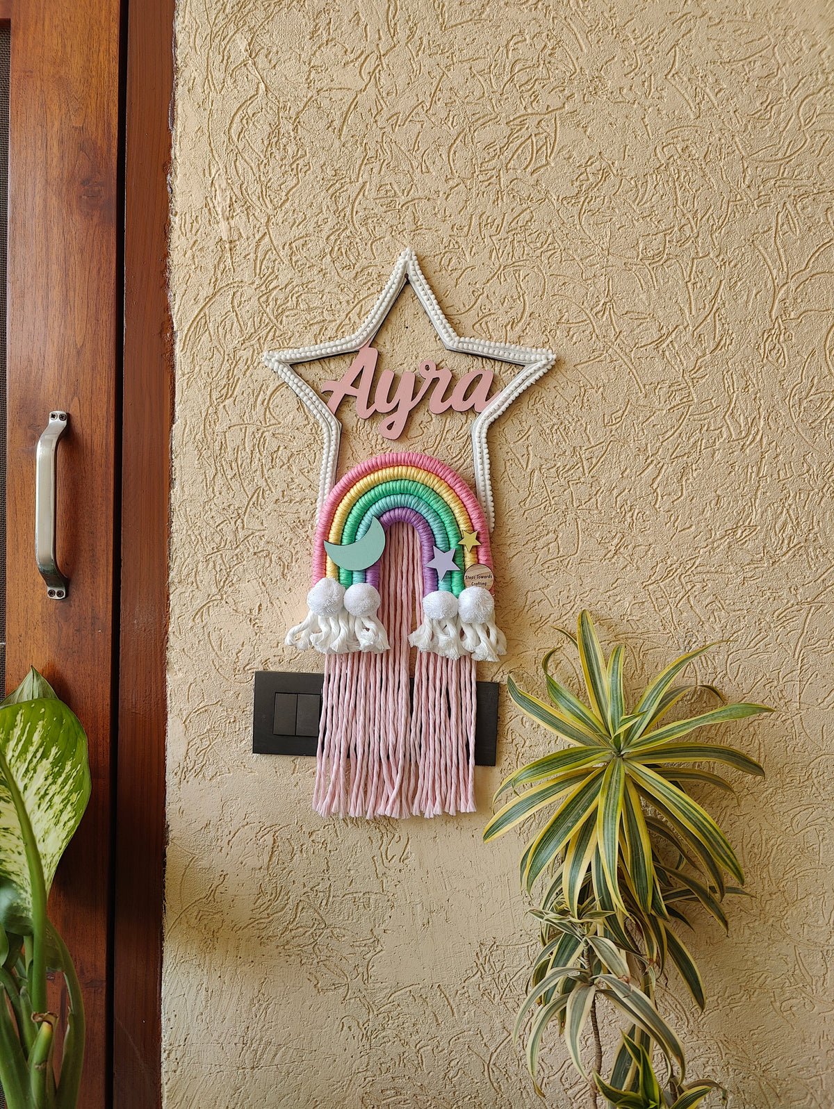 Macrame - Star shaped Nameplate with Rainbow