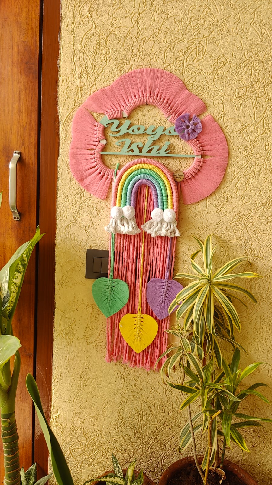 Handmade Macrame Kids Name Plate - Customizable Cloud Shape Wall Decor