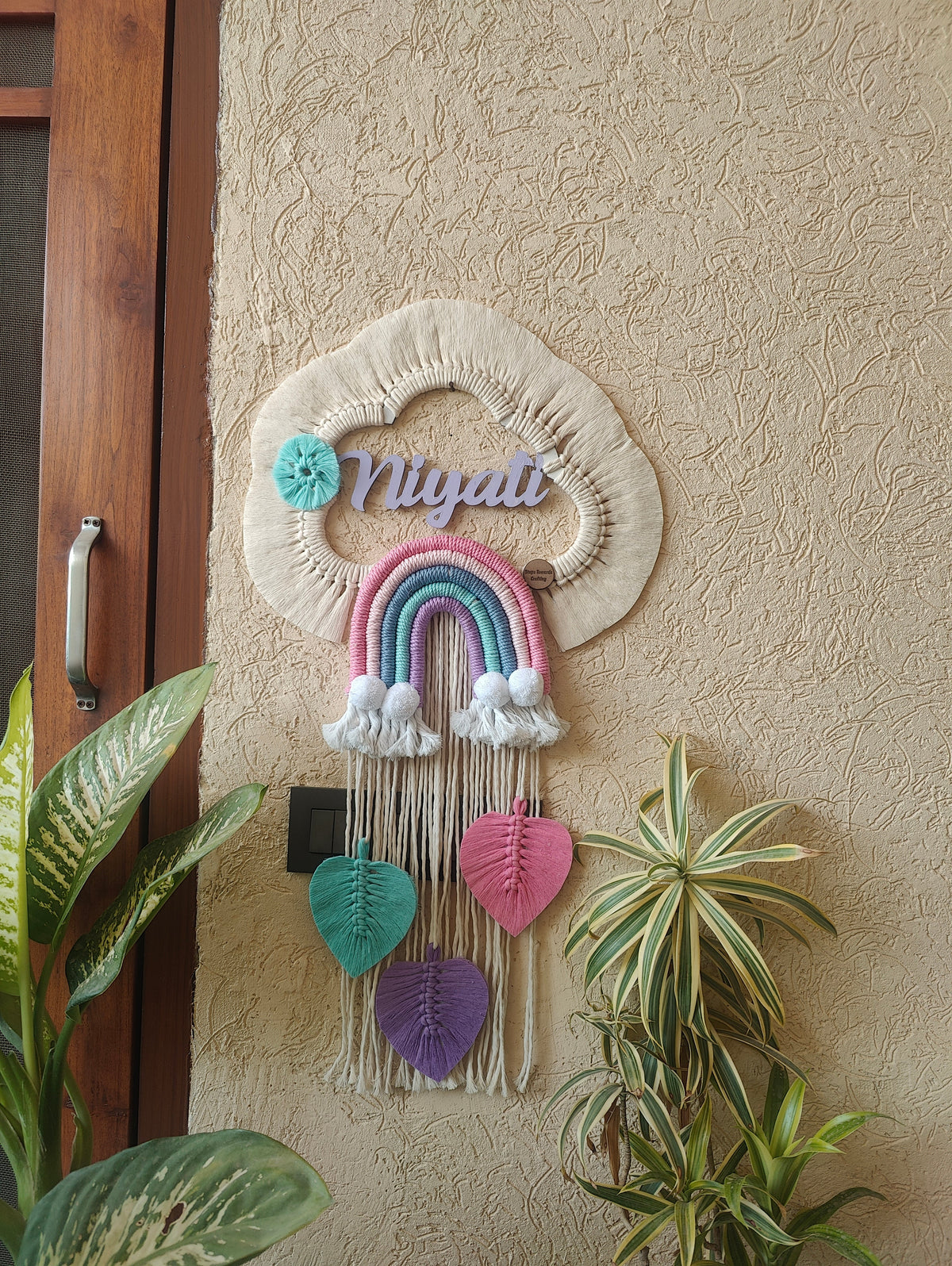 Handmade Macrame Kids Name Plate - Customizable Cloud Shape Wall Decor