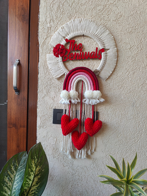 Handmade Macrame Kids Name Plate - Customizable Circle Heart theme Nameplate