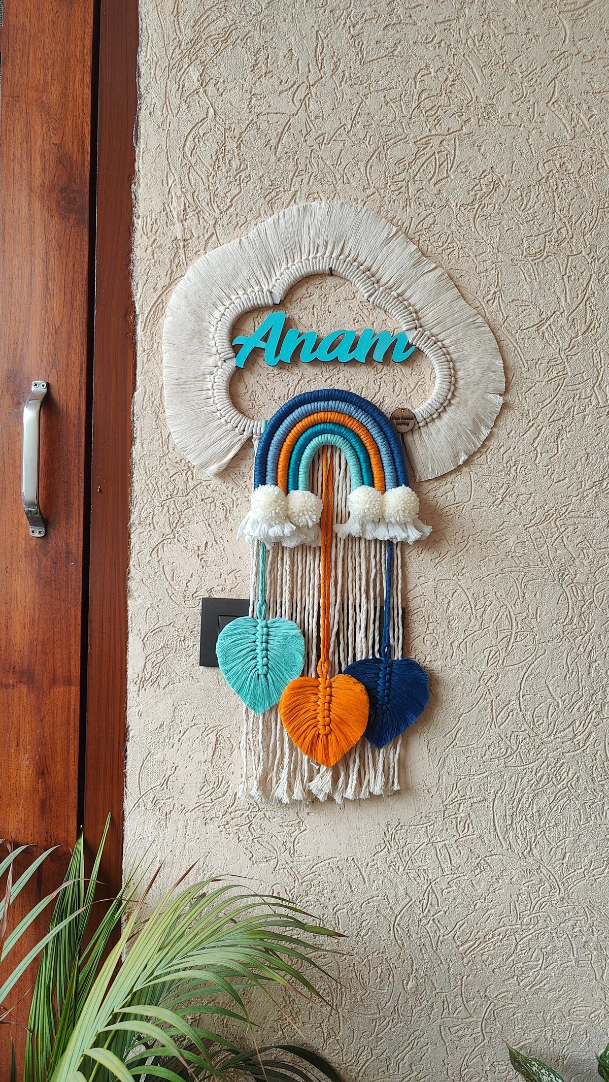 Handmade Macrame Kids Name Plate - Customizable Cloud Shape Wall Decor